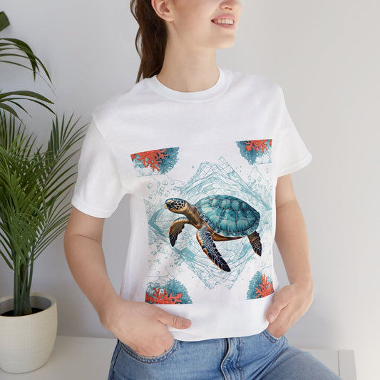 Oceanic Odyssey Turtle T-shirt - Geometric Animals Series